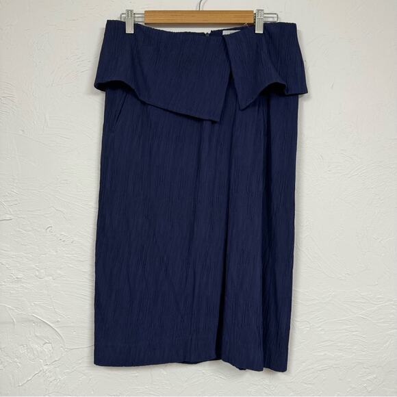 MM Lafleur Navy Blue Montgomery Pleated Skirt Womens 8 Lagenlook Designer Artsy